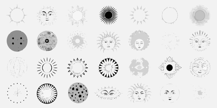 Celestial Sun And Moon Faces Collection Of Vector Illustrations