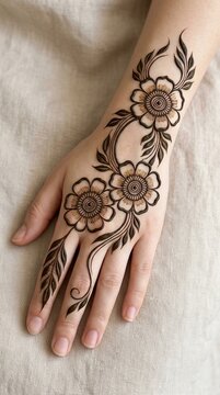 henna tattoo design on hand with floral patterns