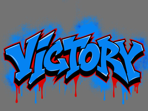 Victory graffiti typography vector with bold street art lettering, paint drips and urban spray style for posters, shirts and branding
