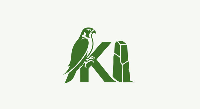 Green parrot perched on stylized letter K logo.