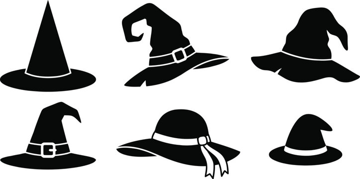 Six different witch hats vector icons