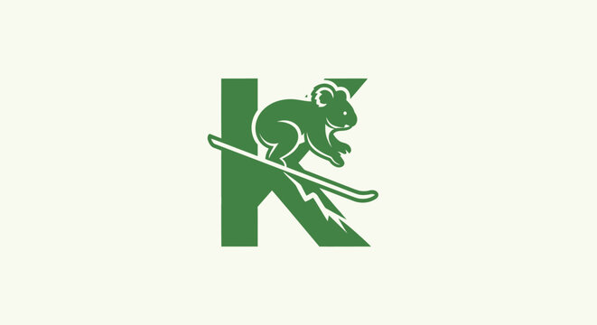 Green Koala Illustration on Letter K Shape.