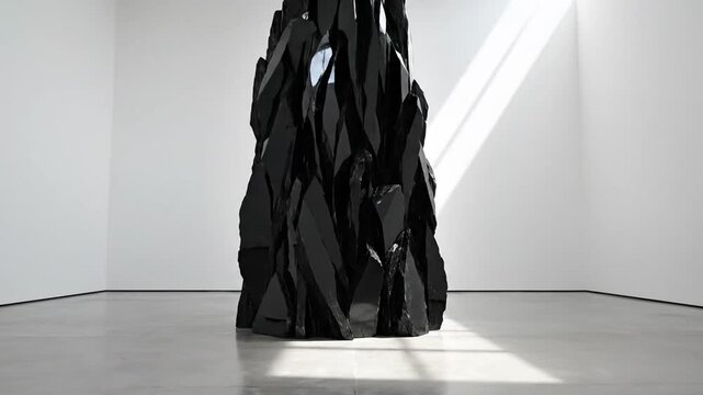 Glistening Obsidian Shards Form Sharp Angular Structure in Modern Space