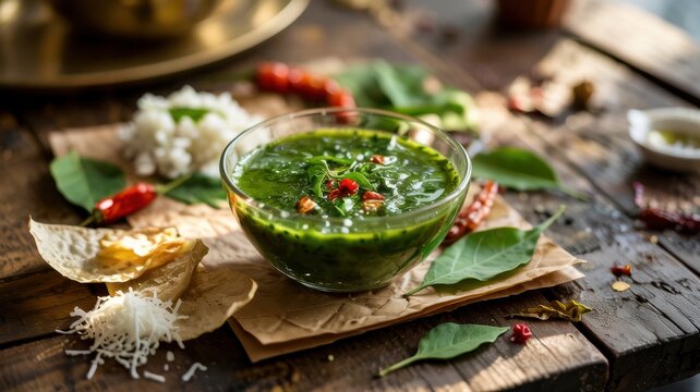A dish of Indian cuisine. 
A traditional health&mdash;improving dish of Indian cuisine is moringa leaf chutney (in India it is called Murungai Keerai Chutney).