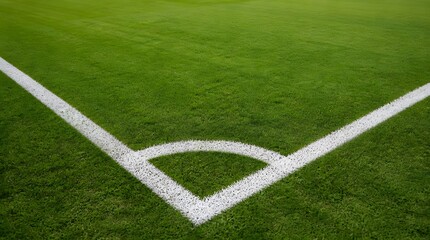 Obraz premium Soccer Field Corner with White Boundary Lines Green Grass Texture