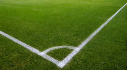 Obraz premium Soccer Field Corner with White Boundary Line Close Up View