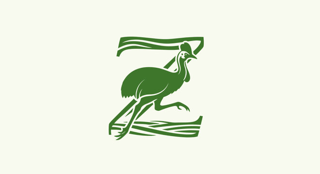 Green emu bird illustration with stylized design.