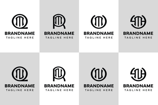 Letters MQ MR MU MY NQ NR NU NY Monogram Logo Set, for QM RM UM YM QN RN UN YN initials