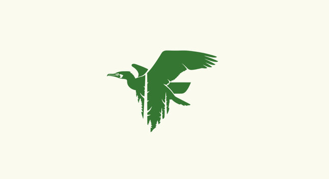 Green parrot silhouette with outstretched wings.