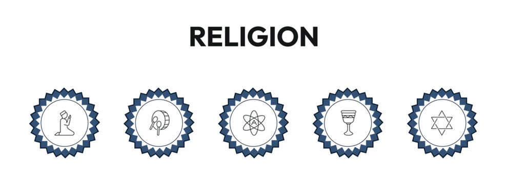 religion outline icon set. salah, eyd drum, atheism, hebrew and more. linear vector collection. editable stroke