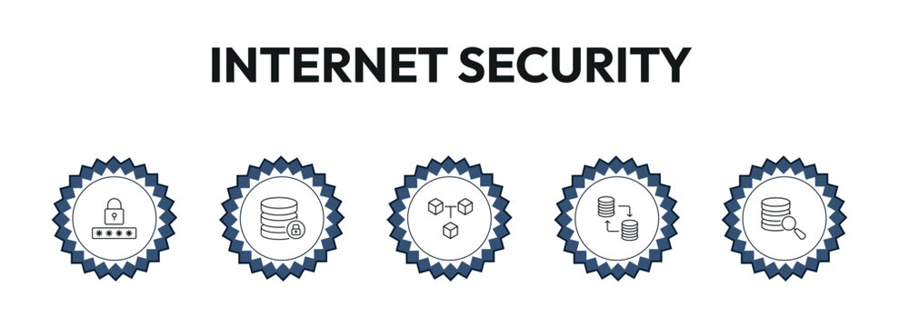 internet security outline icon set. pin code, data locked, network cubes, data search and more. linear vector collection. editable stroke