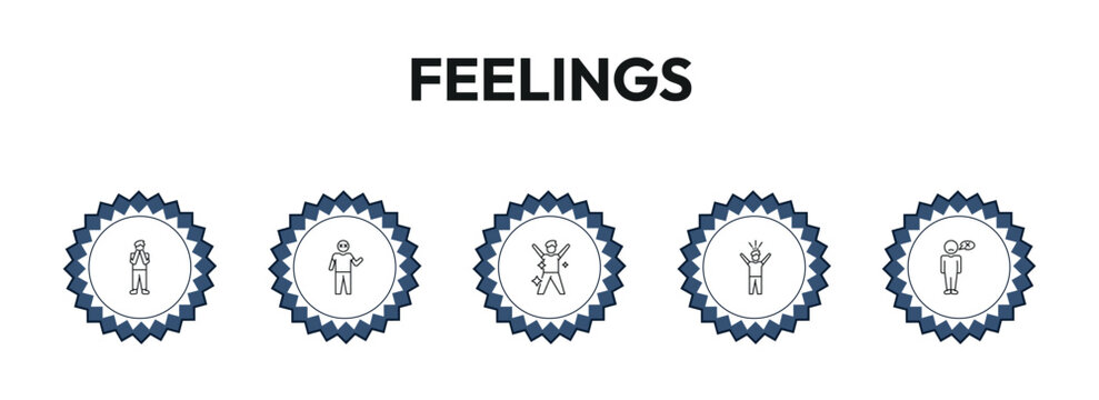 feelings outline icon set. grateful human, crappy human, fresh human, helpless and more. linear vector collection. editable stroke