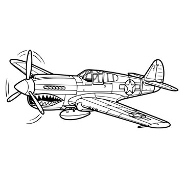 WWII Curtiss P-40 Warhawk with Shark Mouth Nose Art Vector Illustration