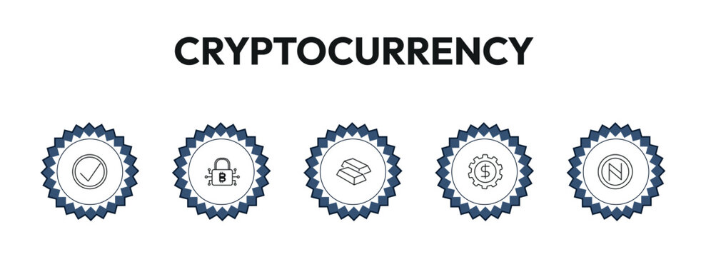 cryptocurrency outline icon set. real, bitcoin encryption, gold, and more. linear vector collection. editable stroke