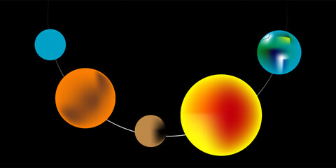 Abstract Planetary Orbit Illustration With Colorful Spheres On Black Background © Faya
