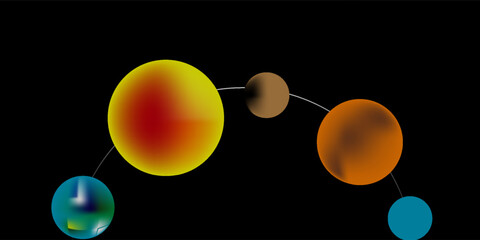 Abstract Planetary Orbit Illustration With Colorful Spheres On Black Background © Faya
