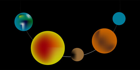 Abstract Planetary Orbit Illustration With Colorful Spheres On Black Background © Faya