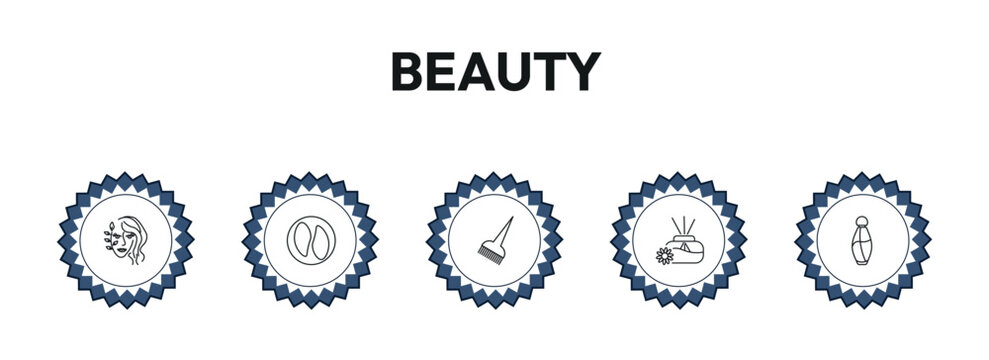 beauty outline icon set. woman face, patches, tint brush, french perfume and more. linear vector collection. editable stroke