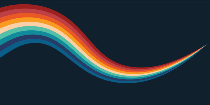 Abstract colorful 70s background vector. Vintage retro style wallpaper with lines, rainbow wavy stripes. 1970 color illustration design suitable for poster, banner, decorative, wall art.