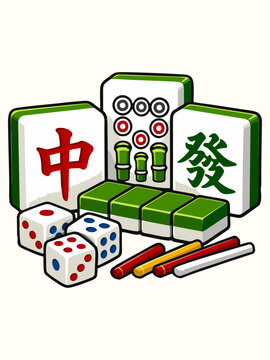 Vector illustration of mahjong tiles and dice