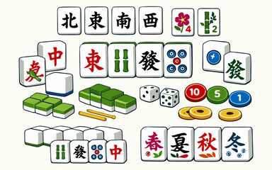 Fototapeta premium Mahjong tile set vector illustration