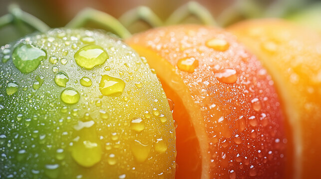 Fresh Gradient Background with Orange to Lime Transition and Fruit Silhouettes