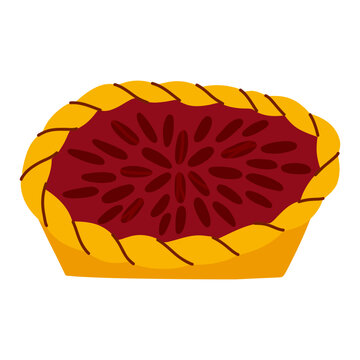A warm, delicious pecan pie with a braided edge made from sweet dough, baked goods made from farm products, an open pie for the design of coffee shops, bakeries, and small businesses.