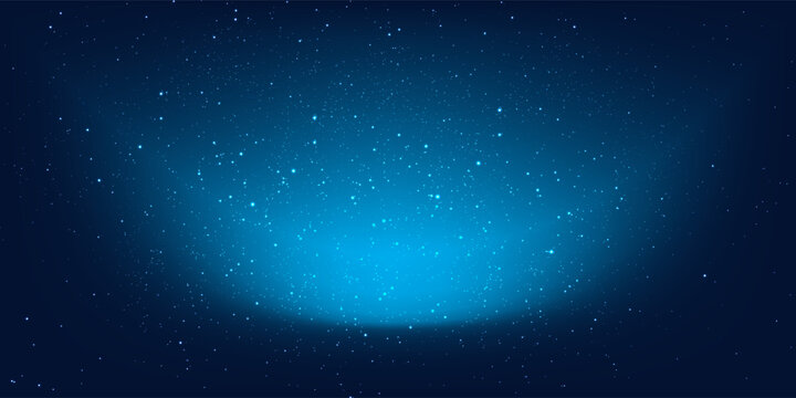 Dark deep blue universe background with bright stars and milky way forming abstract outer space galaxy. Cosmic night sky for astronomy theme.