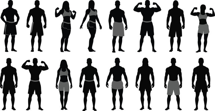 Fitness silhouette icons for exercise and sports illustrations