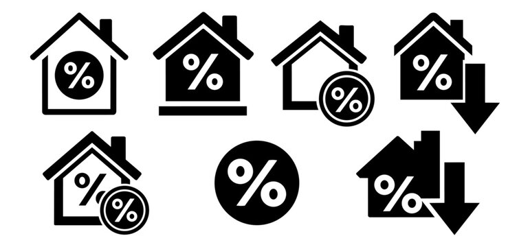 House and percentage icon set for real estate and finance concepts