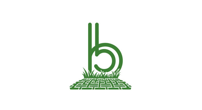 Green stylized letter b with grass and bamboo design.