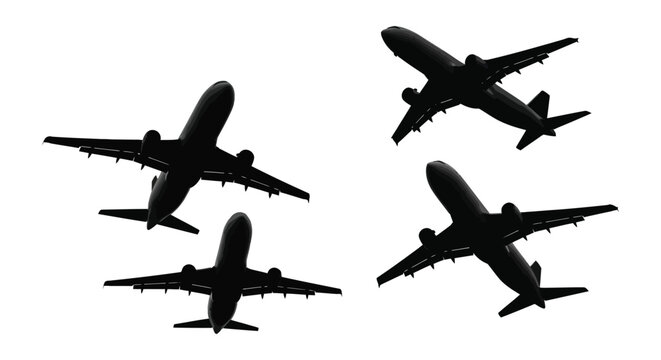 Airplane Silhouettes Against White Background Four Commercial Jetliners