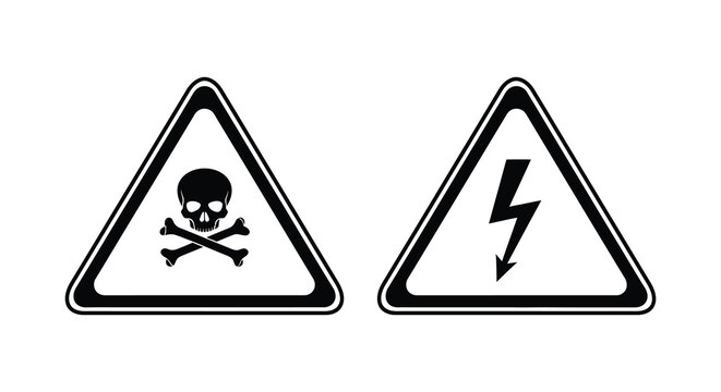 Toxic And Electrical Hazard Warning Signs Black And White Vector Illustration