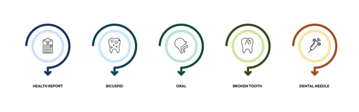 dentist outline icon set. health report, bicuspid, oral, dental needle and more. linear vector collection. editable stroke