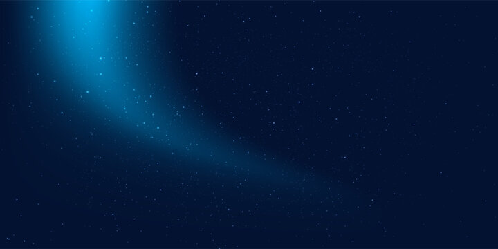 Dark deep blue universe background with bright stars and milky way forming abstract outer space galaxy. Cosmic night sky for astronomy theme.
