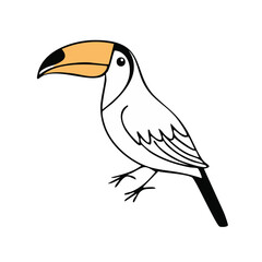 Fototapeta premium Cartoon Toucan Bird With Large Orange Beak Standing on White Background