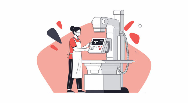 Radiology Technician Operating X-ray Machine in Modern Clinic