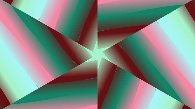 Abstract geometric background with overlapping kaleidoscope patterns in teal pink and burgundy gradients