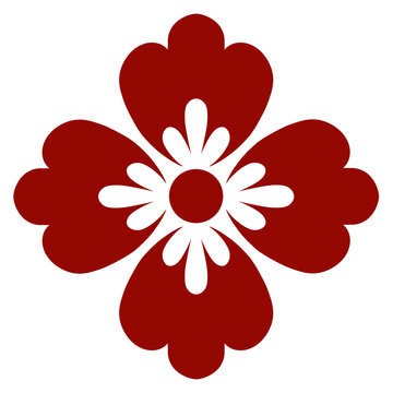 Minimalist Red Oriental Flower / Japanese Plum Blossom Vector for Minimalist Logo, Traditional Asian-themed Pattern, Digital Iconography. Plum Blossom, Ume. Cherry Blossom, Sakura. Mangekyou Sharingan