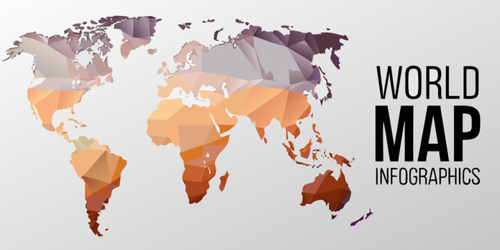 Polygonal world map a low poly vector illustration with gradient colors