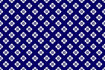 Fototapeta premium Elegant Vintage Japanese Hanabishi Textile Vector. Mexican Talavera Style Indigo Ceramic Tile Pattern. Traditional Navy Blue Floral Seamless Pattern. White Geometric Flower Motif on Blue Background 
