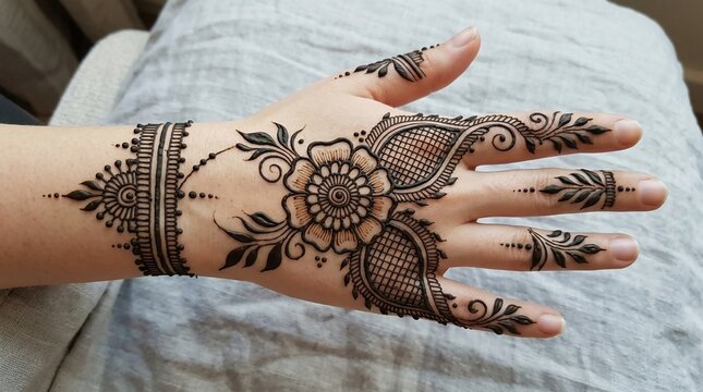 Beautiful henna tattoo design on a woman's hand