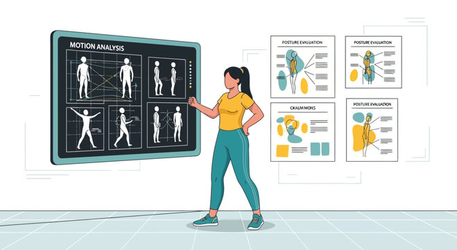 Sports Medicine Analyst Reviews Motion Analysis Data with Patient Observation Charts