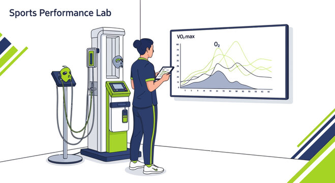 Sports Performance Lab: Athlete Analyzes VO2 Max Data on Screen