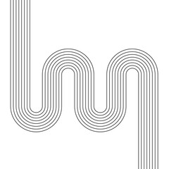 Contemporary artistic pattern with rhythmic parallel black lines creating winding pathways across transparent grid surface. © SAYEMART