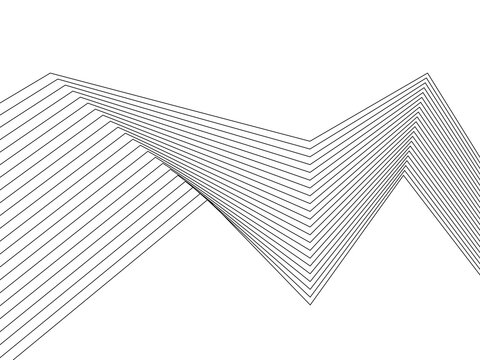 Abstract graphic of straight black lines forming angular wave pattern on transparent background, modern design resource.