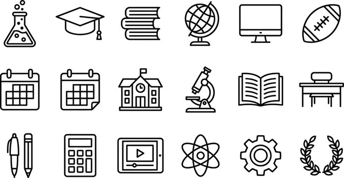 Education and learning icons set linear style vector illustration
