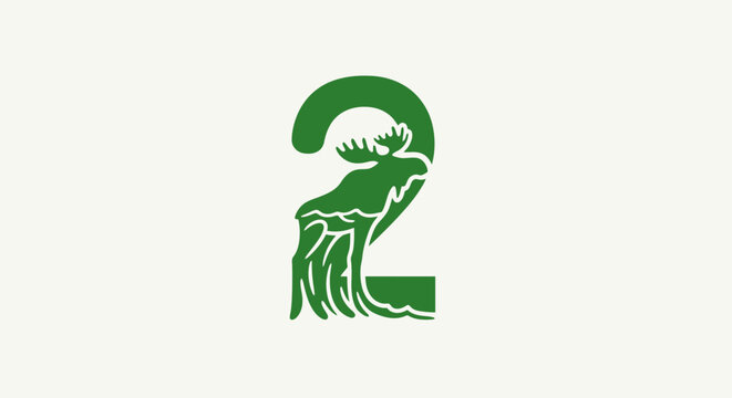 Green Moose Head Silhouette Inside Number Two Shape.