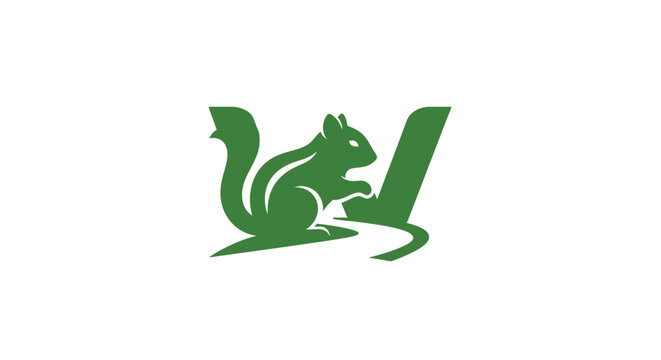 Green squirrel logo with stylized letter design.