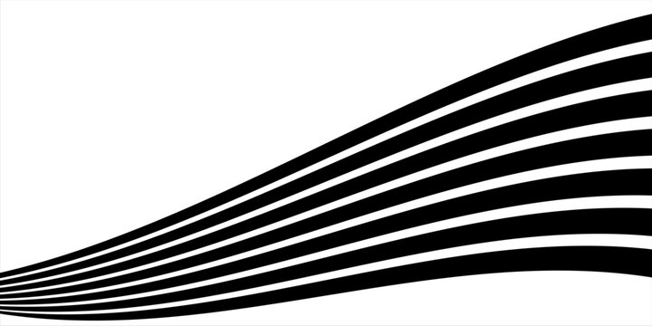 Black on white abstract perspective line wave stripes with 3d dimensional effect isolated on white.
